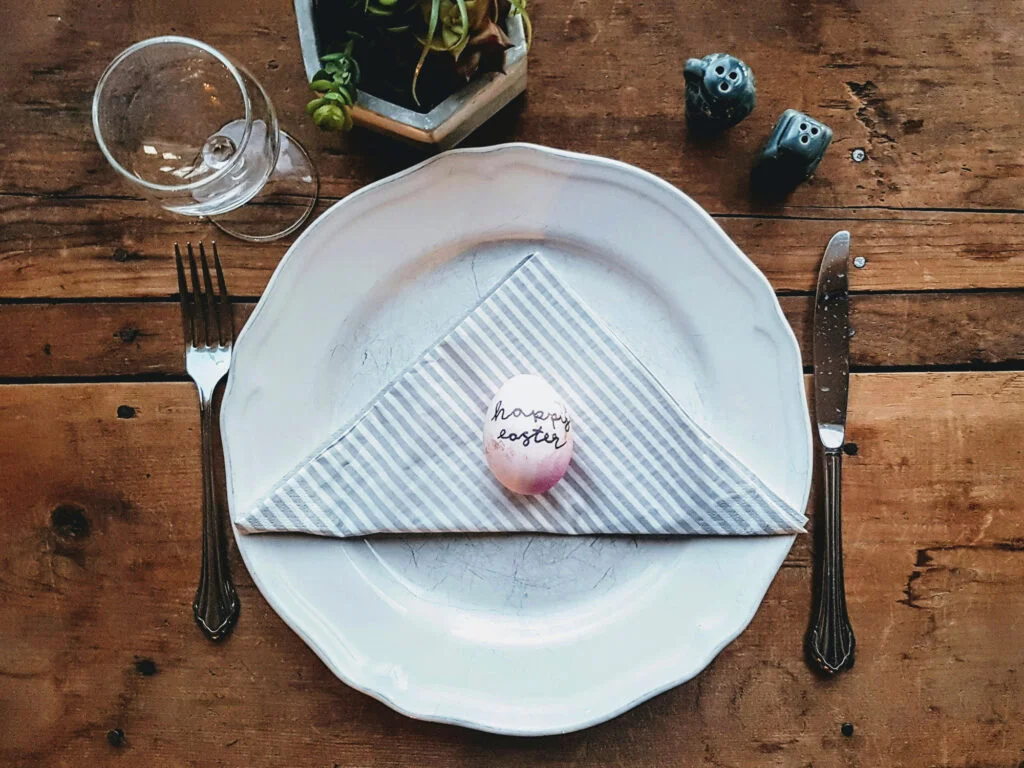 Easter egg on a plate for brunch.
